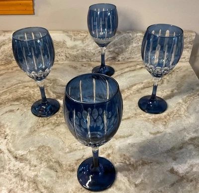 Williams Sonoma 4 copas de vino Wilshire corte joya AZUL conjunto mixto PRECIOSO NUEVO Foto 1 de 4