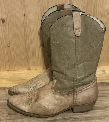 Botas de caubói vintage Dingo masculinas tamanho 11D 97100411 couro creme bronzeado trabalho de equitação - Imagem 1 de 4