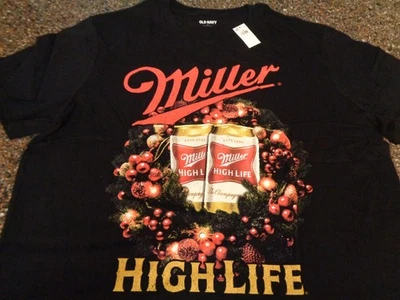Camiseta de Navidad Miller High Life SS Grande Negra Guirnalda de Vacaciones Cerveza 🍺 Nueva con Etiquetas Nueva Foto 1 de 4