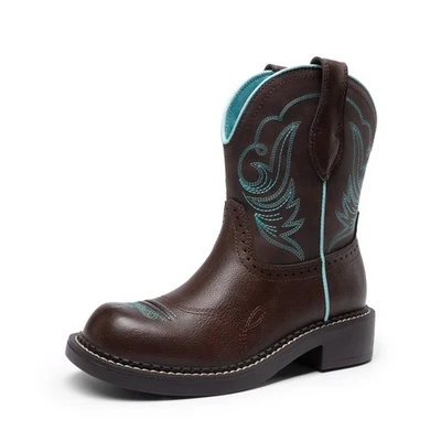 Women Cowboy Cowgirl Boots Western Boots Round Toe Embroidered Mid Calf Boots - Image 1 of 4