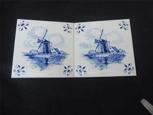2 Genuine Delft Tile Handpainted in Holland Design by Marion Johnson - Picture 1 of 4