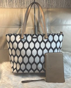 Bolso de Mano Kate Spade Muñequera Lanzamiento de Limón Azul Blanco Grande Shopper Grant Str 17x10 - Imagen 1 de 22