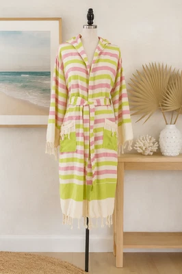 Túnica de resort BlueLoom para mujer rosa y verde a rayas talla L/XL Foto 1 de 4