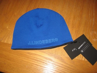 J.LINDEBERG NEU MIT ETIKETT HERREN J LINDEBERG JL LOGO MERINO WINDBREAKER GOLF WINTER BEANIE MÜTZE BLAU