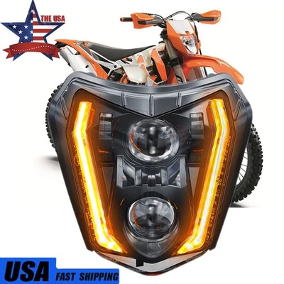 LED Headlight For KTM 200 250 300 450 500 XCW 350 EXC-F XCF-W w/Turn Signal Lamp Foto 1 de 4