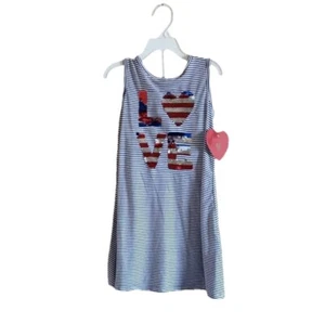BTWEEN Girls USA Holiday Dress 4 Red White Blue Stripes Sequins - Picture 1 of 5