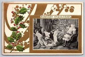 Postcard A Merry Christmas Holly Santa with children with masks stealing 57 - Picture 1 of 2