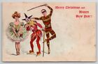 Christmas Ballerina Jester Harlequin Pierrot Performers New Year  Postcard U27