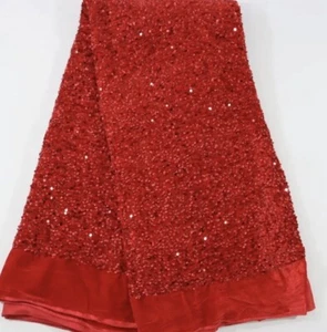 Half Meter Red sequin Stretch Velvet Dress Fabric 58” - Picture 1 of 4