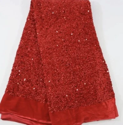 Halber Meter rote Pailletten Stretch Samt Kleid Stoff 58 Zoll - Bild 1 von 4