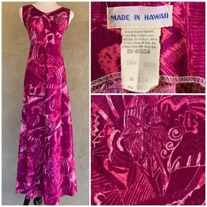 🌺 "Made in Hawaii" Vintage Rindenstoff Muumuu Maxikleid Fuchsia Gr. XXS - Bild 1 von 12
