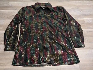 Vintage Mens Disco Shirt 70s Glam Rainbow Metallic Studio 54 Club Jerry Beck XS - Picture 1 of 7