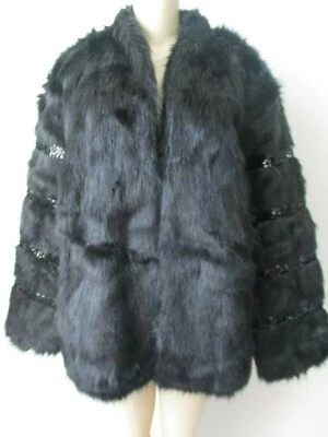 Abrigo de piel sintética Joan Boyce negro adornado con lentejuelas talla grande 1X hasta la cadera nuevo con etiquetas Foto 1 de 4