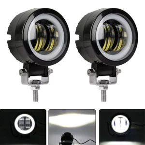 2Pcs White Round Angel Eye LED Spot Light Motorcycle Headlight Driving Fog Lamp - Picture 1 of 8