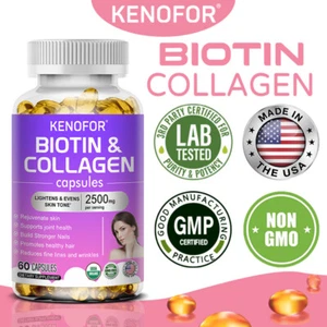 Vitaminas de biotina para cabello, piel y uñas - Biotina 2500 mg, vitaminas de queratina y colágeno - Imagen 1 de 14