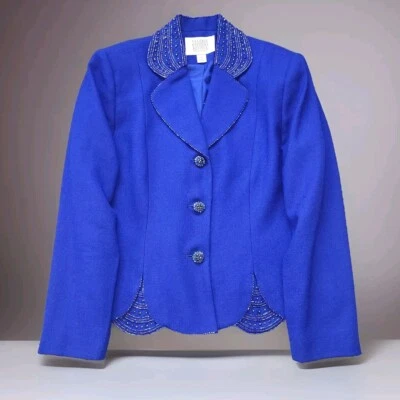 Blazer de Noche Vintage Valerie Stevens Talla 8 Pequeña Lana Azul Cuentas Invierno Foto 1 de 4