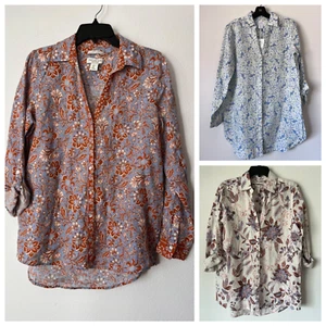 NWT Linen Split V-neck Front button Tunic Shirt Sz S - Picture 1 of 9