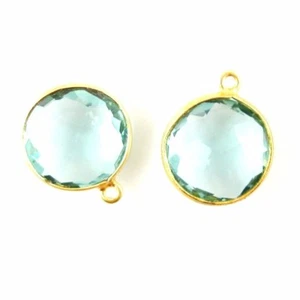 Colgante de piedras preciosas - Forma de moneda facetada de 14 mm - Cuarzo aguamarina (se vende por 2 piezas) - Imagen 1 de 2