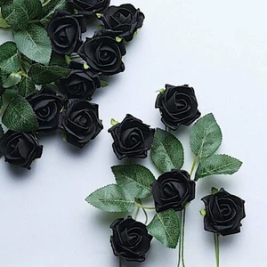 24 BLACK 2" Mini FOAM ROSE Flowers Stems Wedding Events Decorations Supplies - Picture 1 of 8