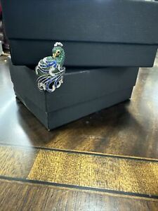 Ross Simons 925 sterling silver Green Blue Peacock lab created Ring cz