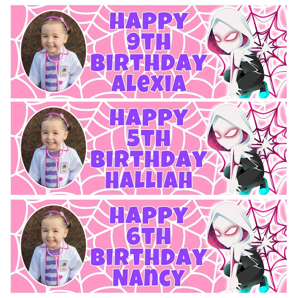 SPIDERGIRL GWEN Personalised Birthday Photo Banners -Spider-Man Birthday Banners - Image 1 of 1
