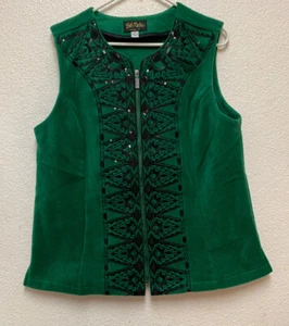 Bob Mackie Women's Vest Sz L Sequin & Embroidered Fleece Green - Picture 1 of 8