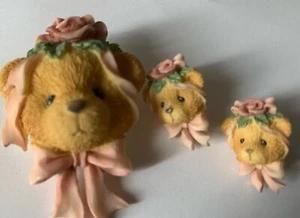 Vintage Harz Anstecknadel Ohrring Set Bärenkopf mit Rose - Bild 1 von 4