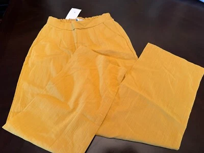 Pantalones de pijama de lino amarillo con parte inferior de piernas anchas Xs Foto 1 de 4