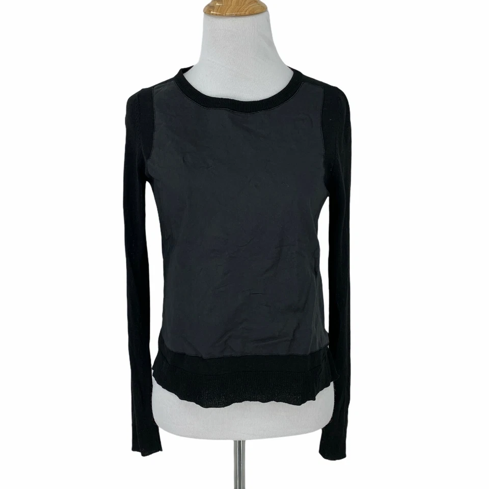 Elizabeth & James Leather Long Sleeve Shirt Women's Size S Black Contrast Tee - Image 1 of 4