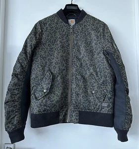 Carhartt Jacket WIP Ashton Bomber Leopard Print Camo Green Casual VGC Size S - Picture 1 of 18