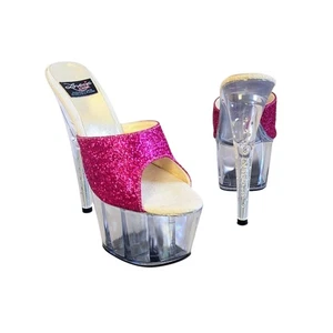 Y2K Lover's Lane Signature Collection rosa glitter tacco a spillo plateau trasparente - Foto 1 di 10