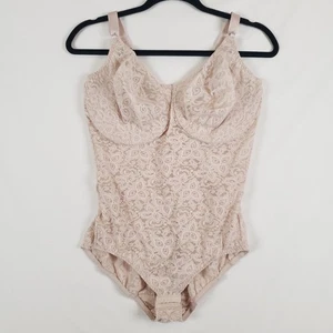 Bali All In One Bodysuit Womens 40DD Shaper Unlined Underwire All Lace Beige - Picture 1 of 11