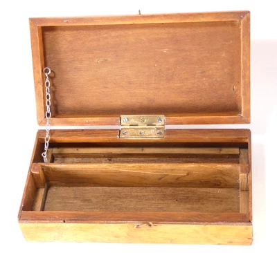 Medium Sized Brass Hinged Lid Partitioned Wood Panel Tool Box - Image 1 of 4