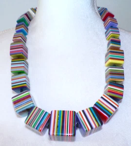 Sobral Pop Art K Day Multicolor Stripes Cube Large Bead Artist Made Necklace - Picture 1 of 6