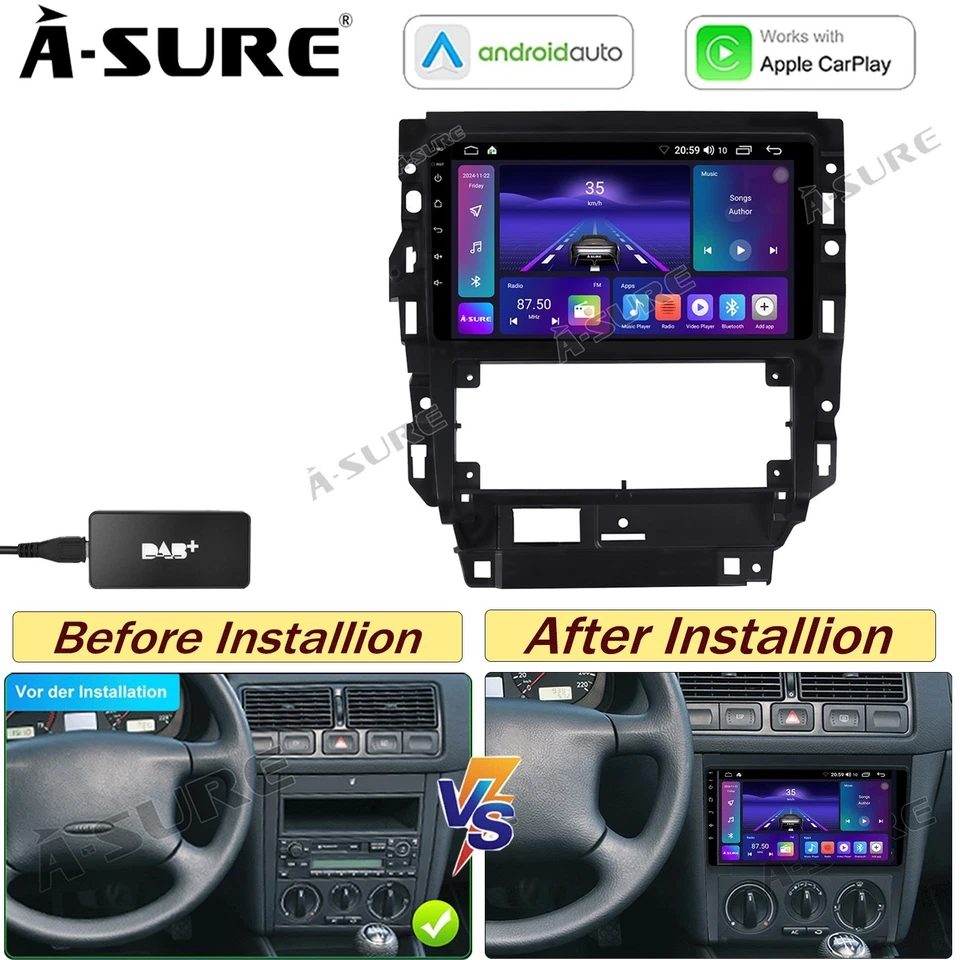 DAB+ 2+32G Android 14 Autoradio RDS FM BT Carplay GPS Navi für VW Bora Golf 4 1J - Bild 1 von 4
