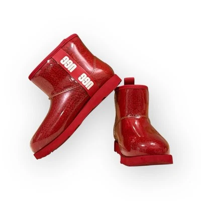 UGG 女式经典透明 Mini II 靴子 Samba 红色 4 码 UggPlush 雨雪 二手状况完好 — 第 1/4 张图片