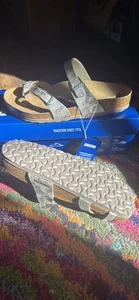 NEU Damen BIRKENSTOCK Mayari Synthetics Washed Metallic Silber Sandalen 40 Slipper - Bild 1 von 4