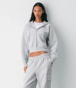 Aritzia Cozy Sweatfleece Boyfriend Boxy Zip Hoodie, Heather Cloud White, Medium - Bild 1 von 7