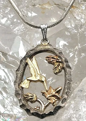 Colgante Landstrom Oro 10k Colinas Negras Y 925 Colibrí Cadena Italia 18 Pulgadas  Foto 1 de 4