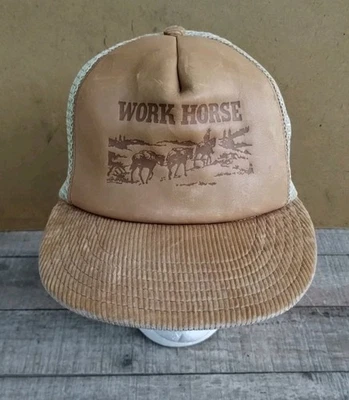  Gorra de trabajo caballo masticar tabaco cuero pana malla camionero Snapback años 80 Foto 1 de 4