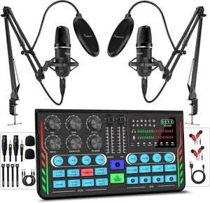 Podcast Equipment Bundle für 2, DJ Mixer mit 3,5mm Membran Kondensator Mikrofon - Bild 1 von 7
