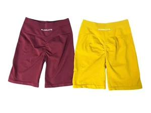 Alphalete Amplify Shorts Set Größe L hohe Taille Stretch Biker 8" weinrot/gold - Bild 1 von 8