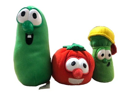 Juego de 3 muñecas de peluche VeggieTales Big Idea Entertainment Bob, Larry y Junior Foto 1 de 3