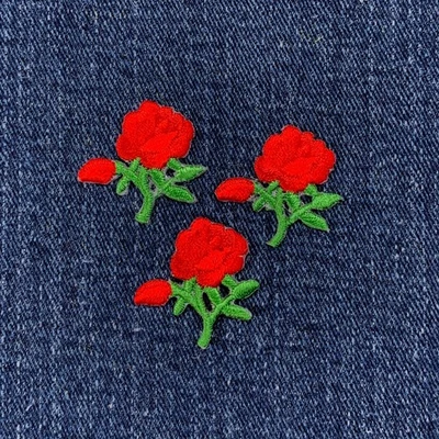 3-Pack Rose Applique Patch - Embroidered Flower Gardening Badge 1" (Iron On) - Image 1 of 2