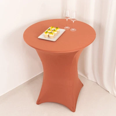 Terracotta Elegant Spandex Cocktail Table Cover Party Tablecloth Kitchen Linens - Image 1 of 4
