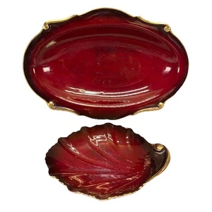 Carlton Ware Handpainted Rouge Royale Gold Gilded Plate Leaf Shaped Trinket Dish - Picture 1 of 9