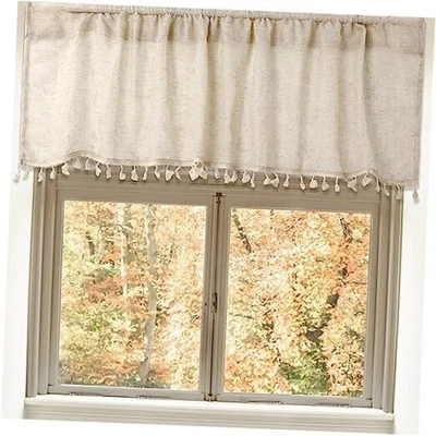  Pcs Boho Valances for Window Linen Valances Boho Tassel Bathroom Burlap 2 - Image 1 of 4