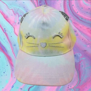 Girls Kitty Hat in Pastel Tie Dye Cat Face and Sparkly Ears Cap Size Small - Picture 1 of 11
