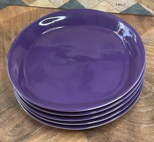 ROUND & SQUARE Set of 5 Salad Plates 8.5" Rachael Ray Purple Eggplant Stoneware - Picture 1 of 11
