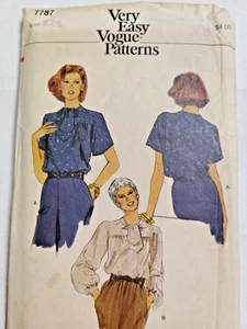 Vogue 7787 Blouse Shirt Ascot Tie Sewing Pattern Ladies 22 1/2 VTG Pullover Cut - Picture 1 of 8